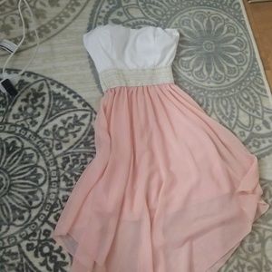 Strapless pink and white dress